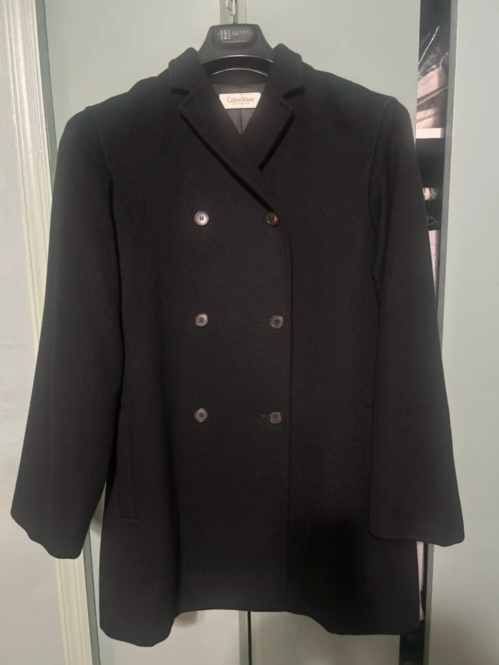 Vintage Calvin Klein Collection 100% Cashmere Double-Breasted Coat Size 6 Black